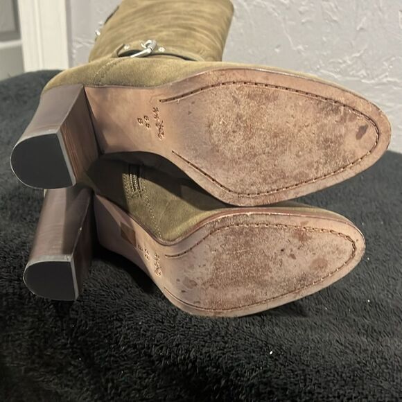 🔥 COACH Beverly Boots Mid Calf Suede Leather 3” Heel Olive Green Sz 8.5B - EUC - Picture 9 of 11